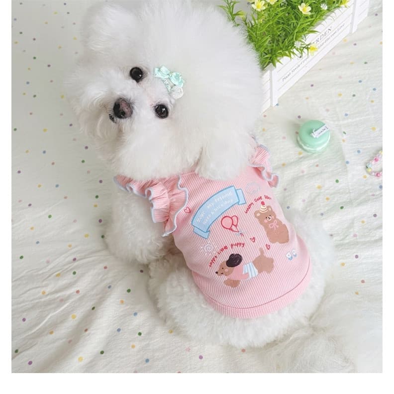 Simple Lace Camisole Casual Cartoon Summer Thin Pet Clothes for Small Dogs Bichon Teddy รูปที่ 7