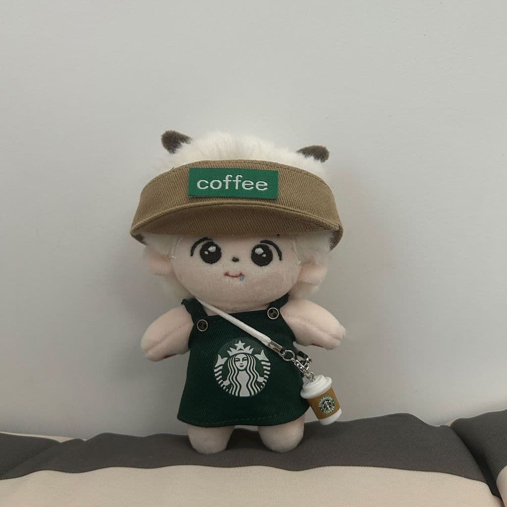 Labubu Starbucks เสื้อผ้าชุด 17 ซม.labubu ตุ๊กตาตุ๊กตาผ้ากันเปื้อนหมวก Overalls 10 ซม.เสื้อผ้าเด็ก รูปที่ 8