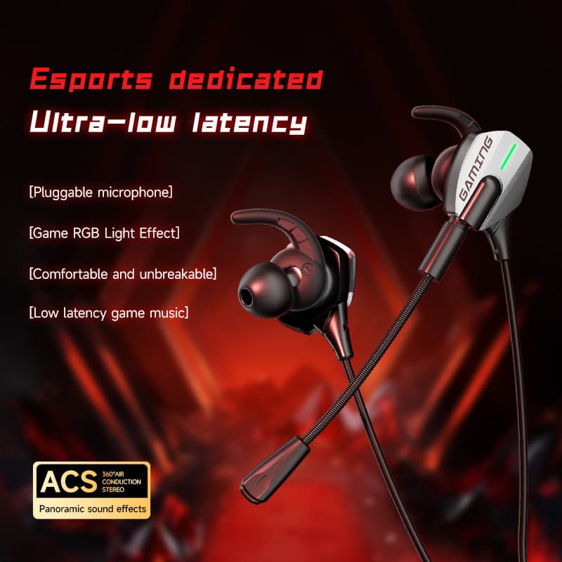 SPRISE G68 หูฟังแบบมีสายสําหรับเล่นเกม Esport พร้อม 2 ไมโครโฟนเบส Latency ต่ําพิเศษ HiFi หูฟัง Universal 3.5 มม./TypeC รูปที่ 8