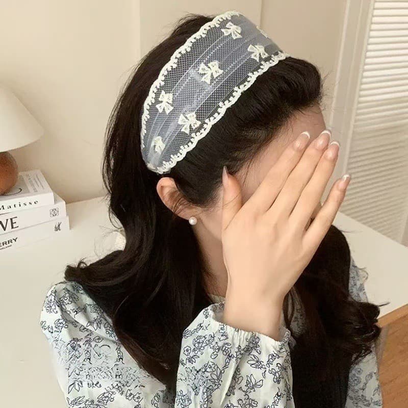 ที่คาดผมลูกไม้ ระบายตาข่าย ขอบกว้าง สไตล์ฝรั่งเศสวินเทจ ลุคคุณหนู เครื่องประดับผมผู้หญิง รูปที่ 5