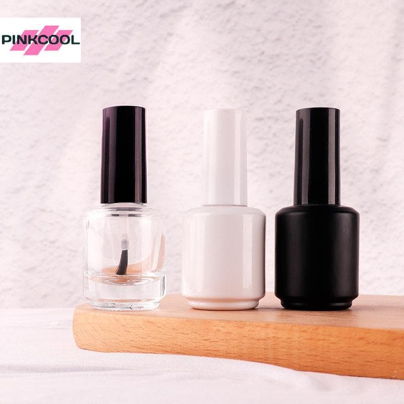 PINKCOOL 15ml แก้วใสขวดยาทาเล็บที่ว่างเปล่าพร้อมฝาปิดแปรงภาชนะเครื่องสําอางขวดแก้วเล็บพร้อมแปรงร้อน รูปที่ 1