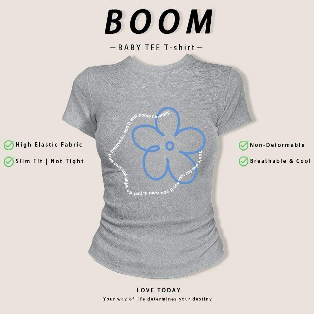 COD 24h ส่ง เสื้อยืดสาวอวบ Baby Tee Y2K ลายดอกไม้ ทรงเข้ารูป ผ้ายืดนุ่ม ระบายอากาศดี ไม่ย้วย รูปที่ 7