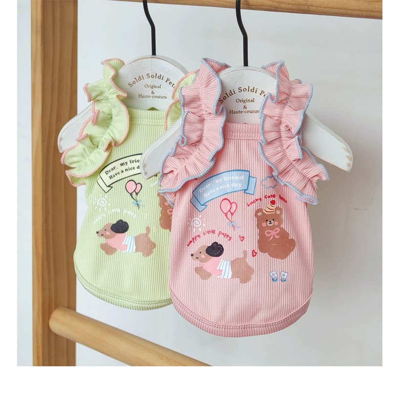 Simple Lace Camisole Casual Cartoon Summer Thin Pet Clothes for Small Dogs Bichon Teddy รูปที่ 3