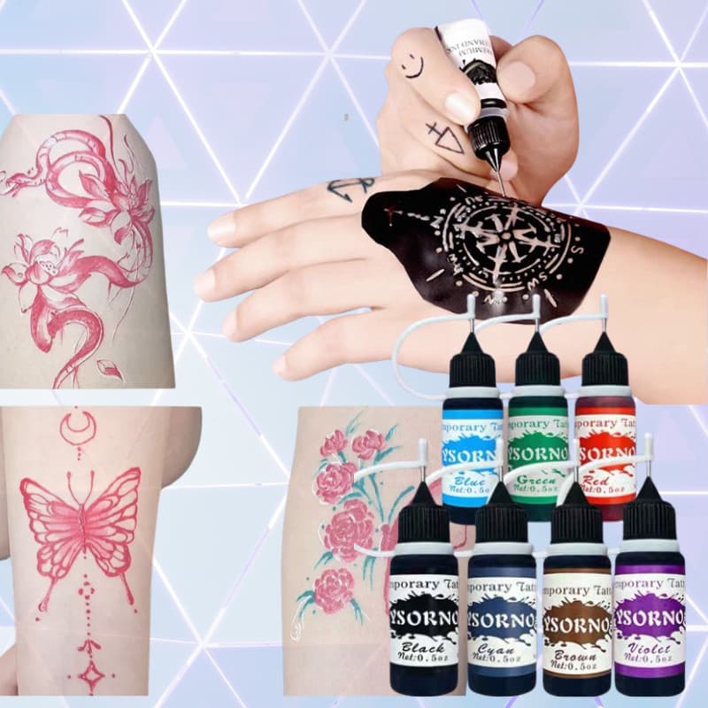 DZB HOME ชุดหมึกสัก Tattoo ชั่วคราว กันน้ำ ติดทนนาน 7-15 วัน มีให้เลือกหลายสี สวยง่ายไม่ต้องเจ็บตัว รูปที่ 2
