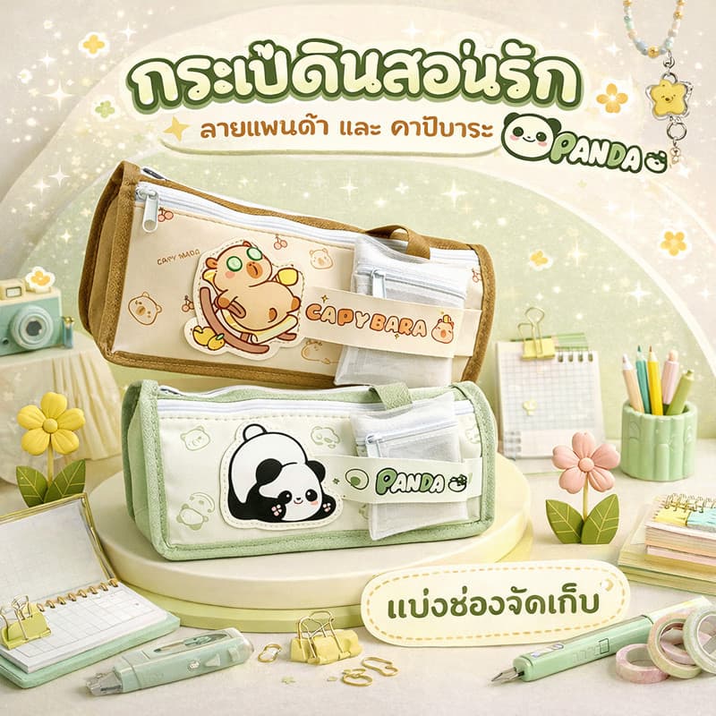 กระเป๋าดินสอน่ารักคาปิบาร่า 4 ชั้น ผ้าตาข่าย จุของได้เยอะ สำหรับนักเรียน รูปที่ 1