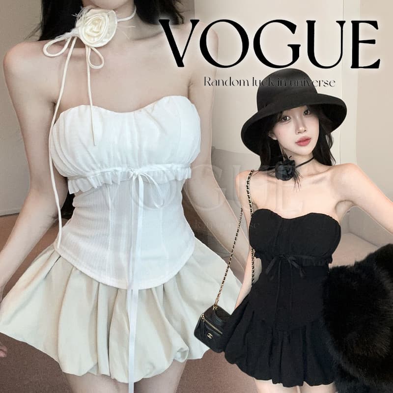 Vogue เสื้อเกาะอกเข้ารูป แต่งผูกระบาย เสริมฟองน้ำในตัว มี2สีลูกคุณหนู รูปที่ 1