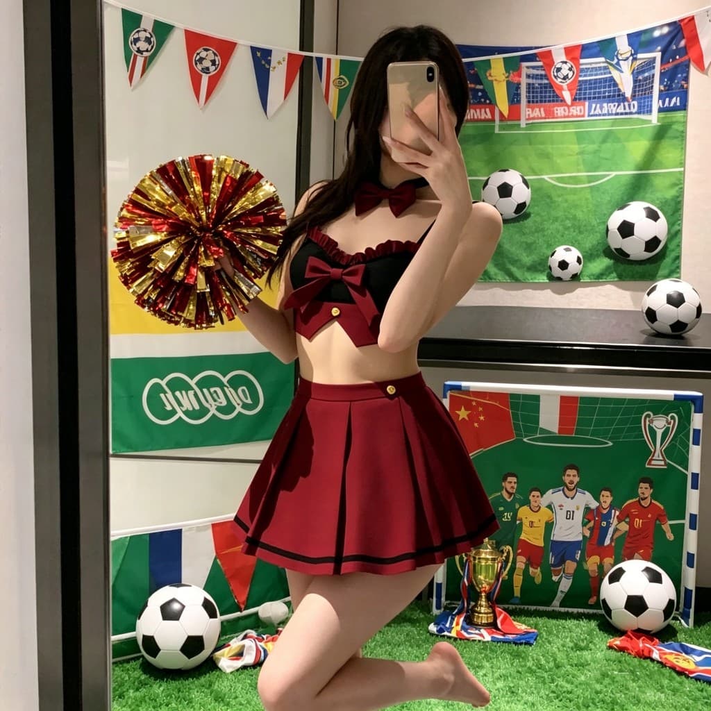 สวมบทบาท สาวเชียร์ลีดเดอร์ฟุตบอลโลก กระโปรงสั้นน่ารักและเซ็กซี่ หลากหลายสไตล์ ชุดนักเรียน JK ยั่วยวนสามีของเธอ รูปที่ 3