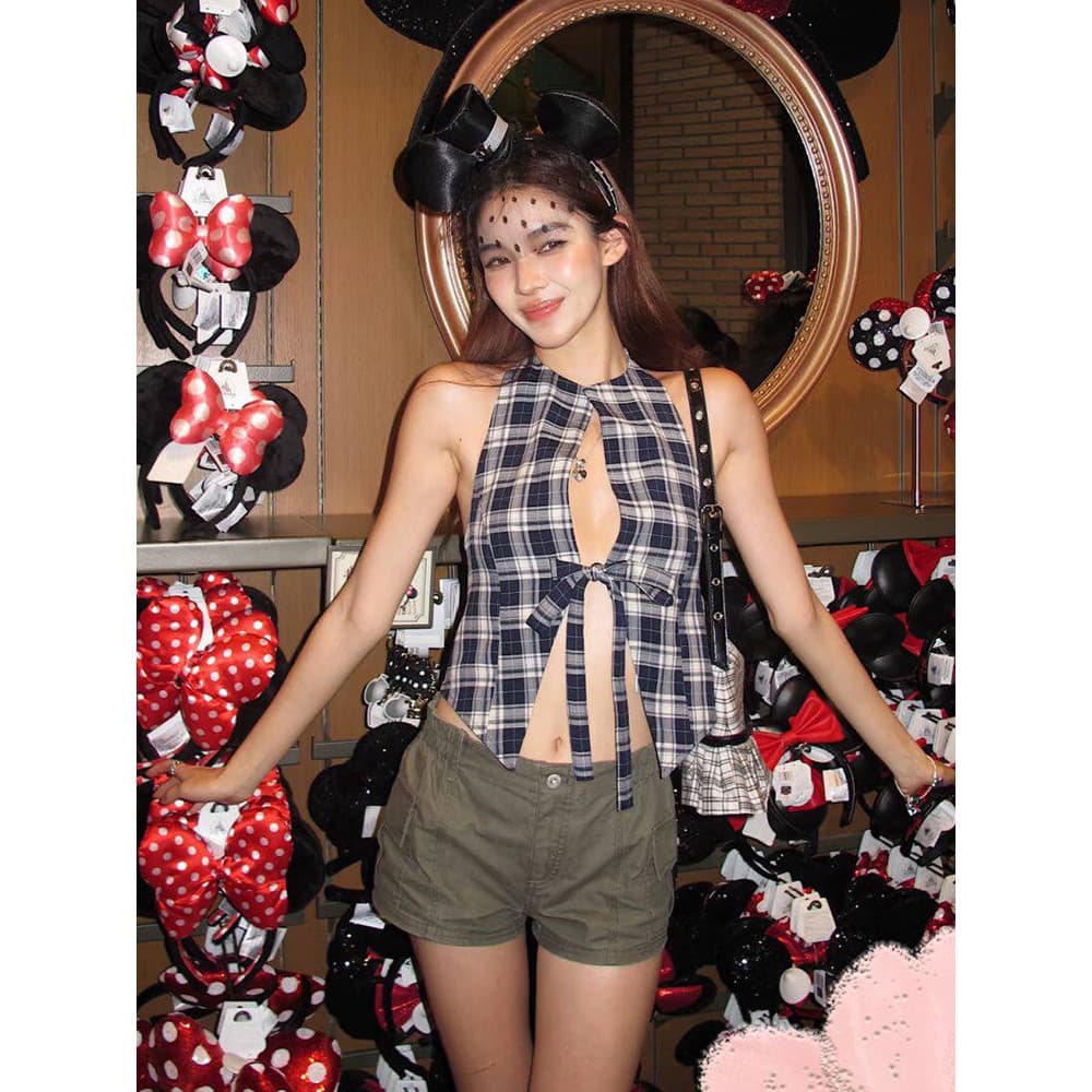 Vogue เสื้อกั๊กลายสก็อต แขนกุดเปิดหลัง สำหรับฤดูร้อน ดีไซน์สุดเซ็กซี่ รูปที่ 6