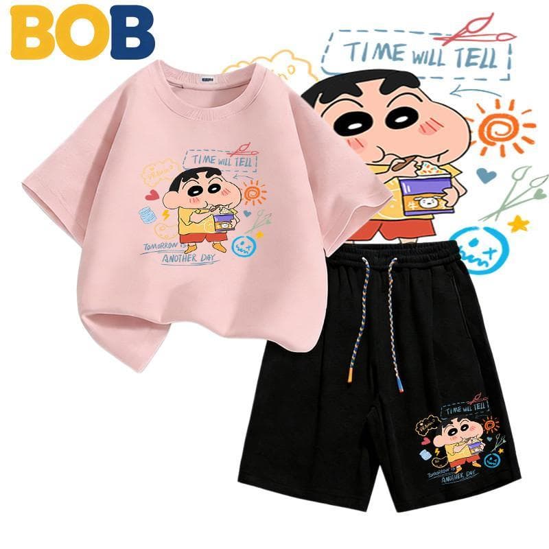 2ชิ้น ชุดแฟชั่นเด็ก ชินจัง Shinchan ลายการ์ตูน NASA เสื้อยืดแขนสั้น+กางเกงขาสั้น สำหรับเด็กอายุ 1-14ปี+（ รูปที่ 7