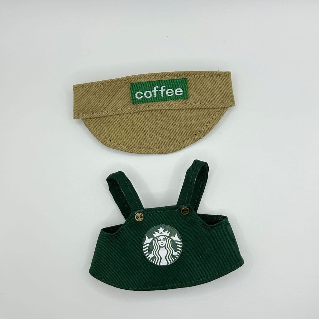 Labubu Starbucks เสื้อผ้าชุด 17 ซม.labubu ตุ๊กตาตุ๊กตาผ้ากันเปื้อนหมวก Overalls 10 ซม.เสื้อผ้าเด็ก รูปที่ 6