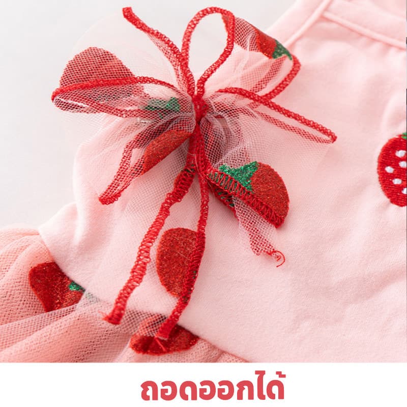 เสื้อแมวสตรอเบอร์รี่ ชุดแมวน่ารัก เสื้อหมาเล็กเล็ก ระบายอากาศและสะดวกสบาย โบว์ถอดได้ แฟชั่น S/M/L รูปที่ 6
