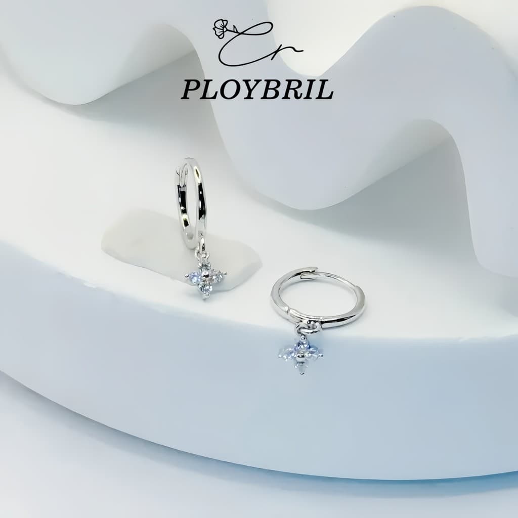 PLOYBRIL ต่างหูห่วงเงิน รุ่น Florette ต่างหูเงิน Lucky Clover E072 รูปที่ 6