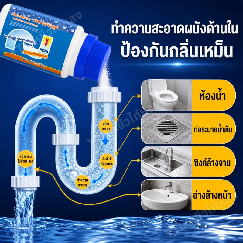 YTL น้ำยาทำความสะอาดท่อระบายน้ำ ผงล้างท่อสูตรใหม่ ระเบิดท่อ ท่อตัน ส้วมตัน สิ่งสกปรกอุดตัน คราบ ไขมัน เส้นผม รูปที่ 3