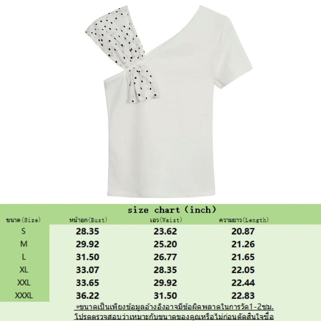 Lalita 2สี เสื้อยืดผู้หญิง ลายจุด ปาดไหล่ ไหล่เฉียง สไตล์เกาหลี รูปที่ 9