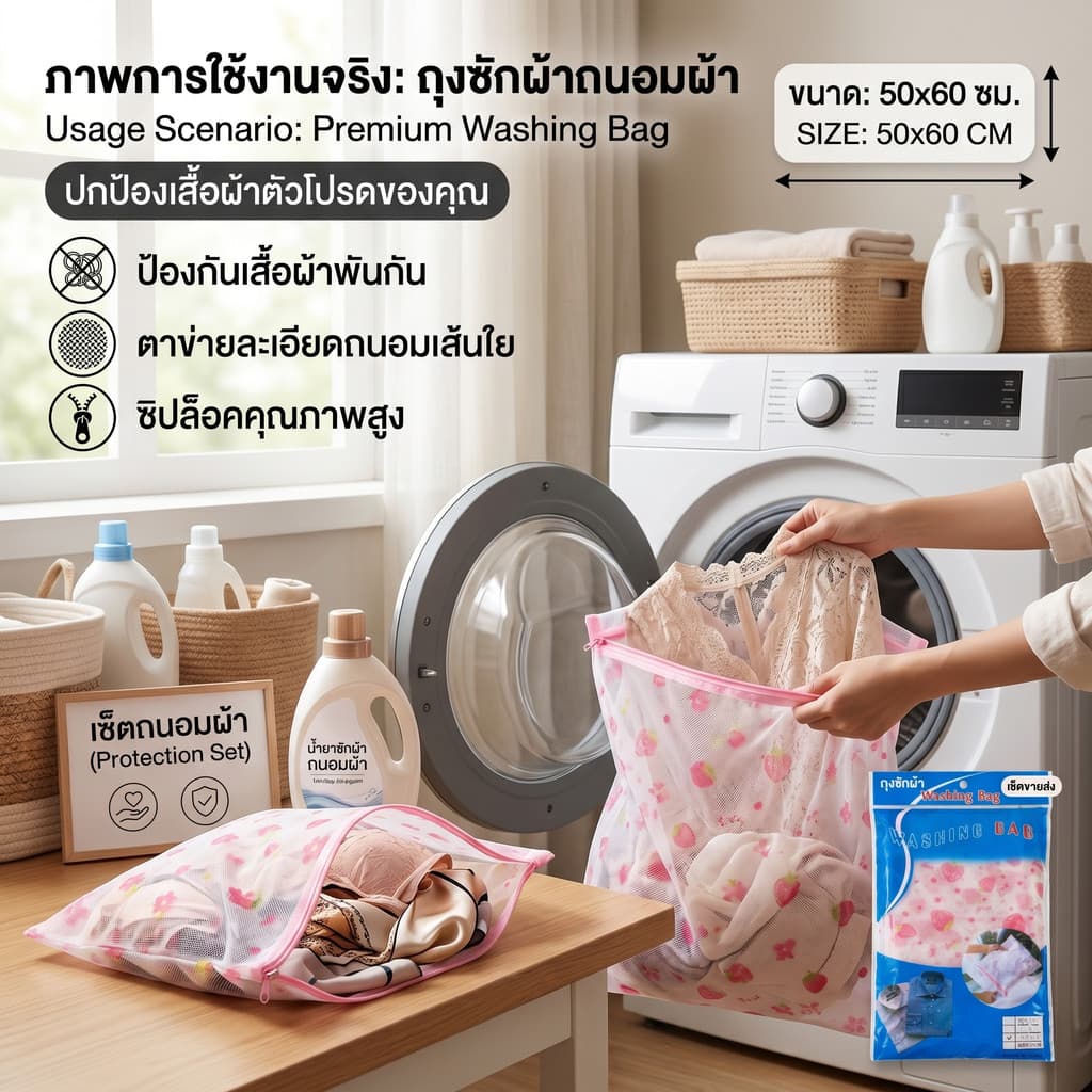 ถุงตาข่ายซักผ้า ทนทาน ใช้ซ้ำได้ป้องกันการเสียรูปทรง รูปที่ 2