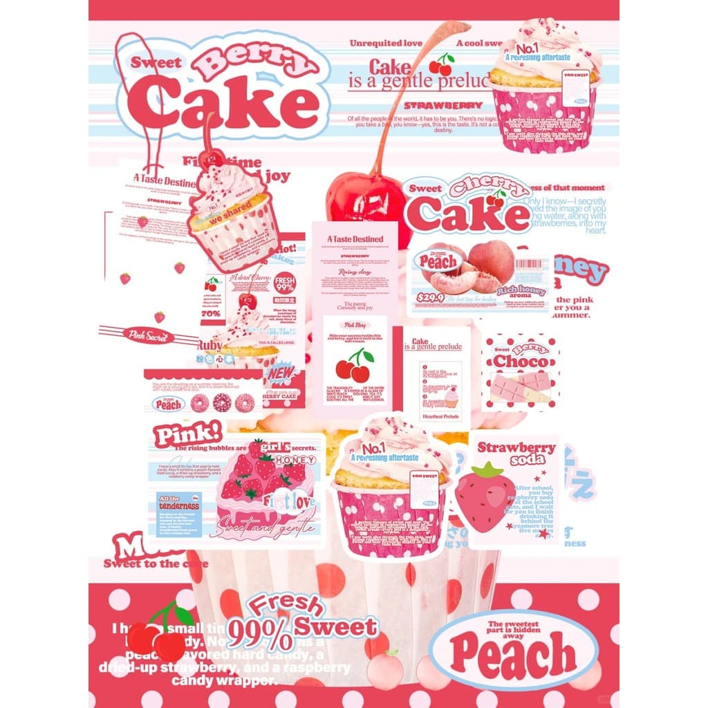 22ชิ้น/เซ็ตหวานเบอร์รี่เค้กปิดผนึกสติกเกอร์การ์ดอวยพรชุดวัสดุบรรจุภัณฑ์ ทําเอง ตกแต่ง รูปที่ 4