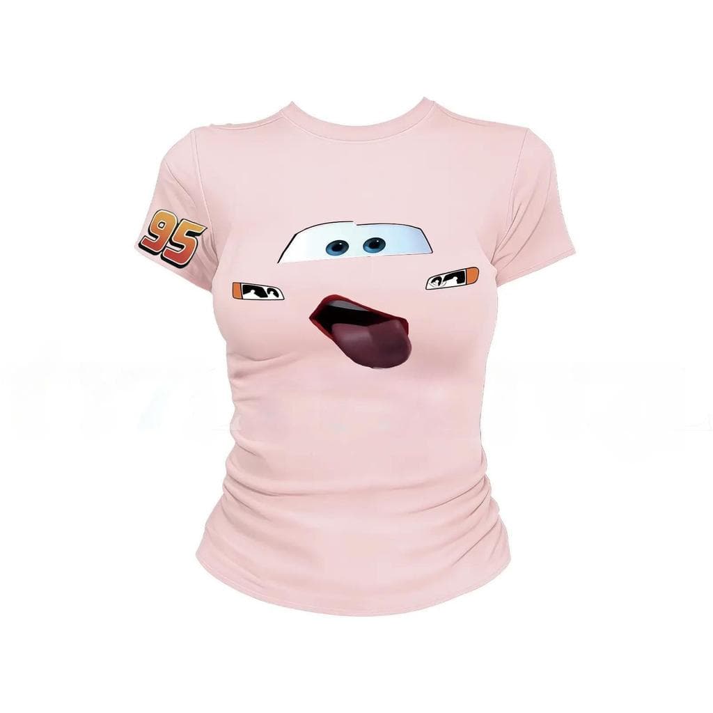 เสื้อแขนสั้นคอกลมเข้ารูปตัวนี้ โดดเด่นด้วยลายหน้ายิ้มแบบอเมริกันสุดน่ารัก ผลิตจากผ้าฝ้าย 100% ดีไซน์ทันสมัย ​​เหมาะสำหร รูปที่ 4
