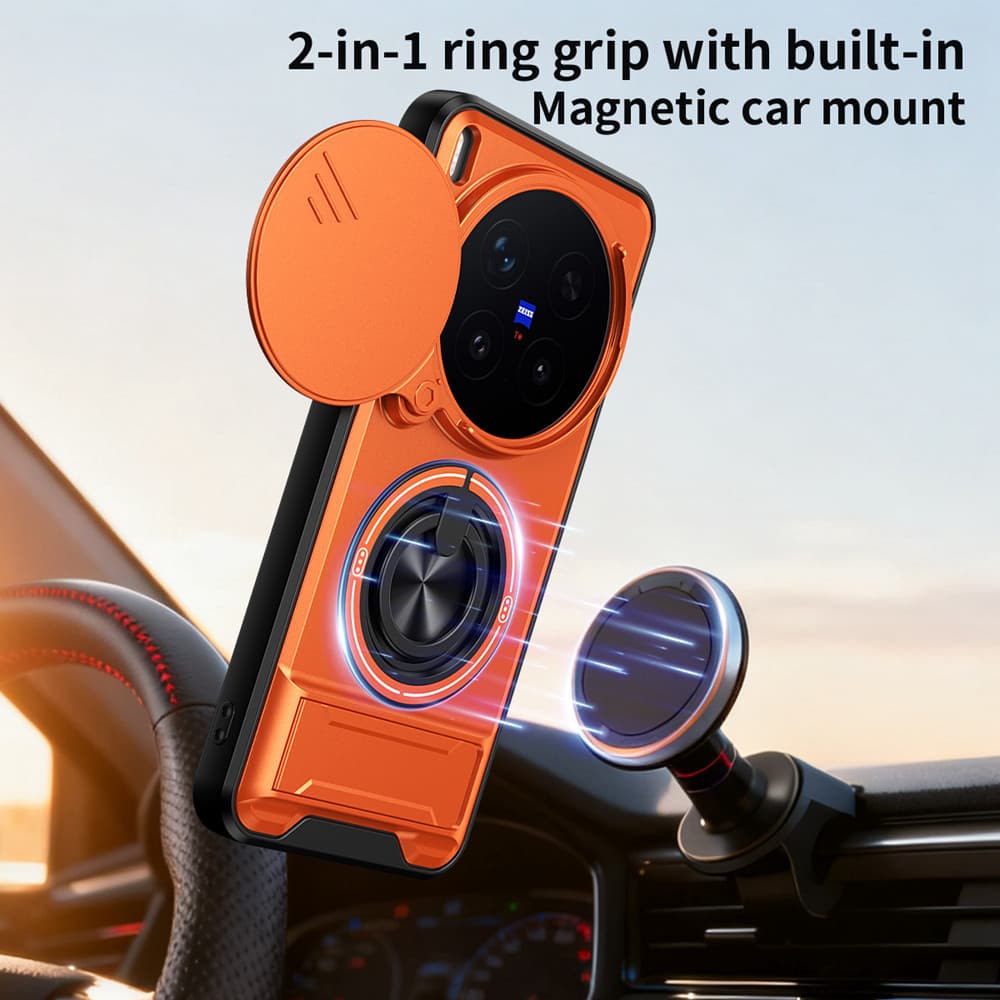 360 ที่วางแหวนเคสโทรศัพท์เหมาะสําหรับ Vivo X300 Pro 5G สไลด์กล้องป้องกันขาตั้งตรงแม่เหล็กติดรถยนต์กันกระแทกฝาครอบป้องกัน รูปที่ 3
