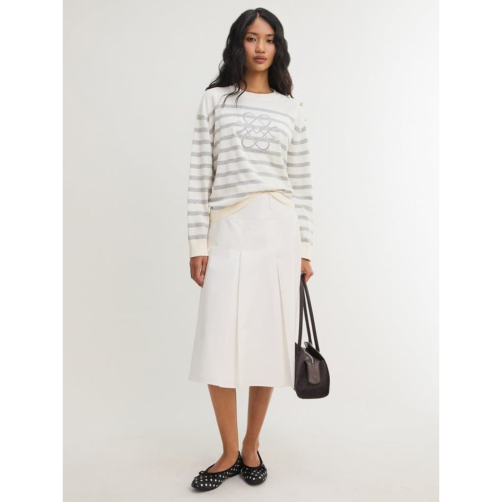 เสื้อไหมพรมลายทางติดกระดุมที่ไหล่ / Striped Button Shoulder Knit Top รูปที่ 2