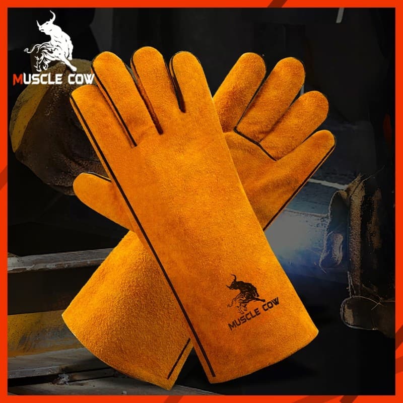 ถุงมือหนังงานเชื่อม 10.5" และ13" Muscle Cow ทำจากหนังวัวชั้นที่ 2 ทั้งชิ้น เบาและสามารถระบายอากาศได้ดี รูปที่ 5