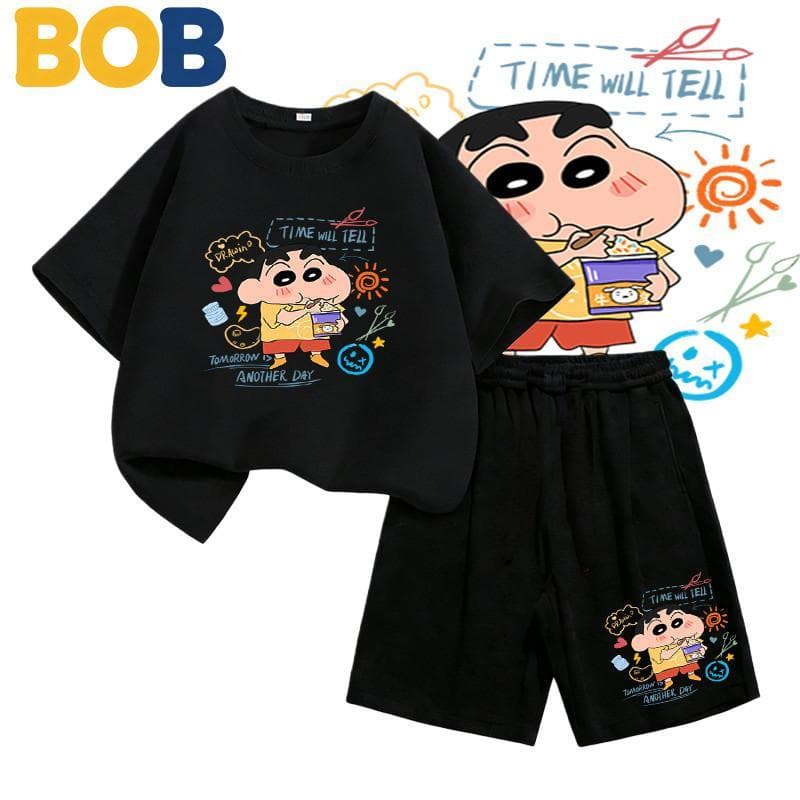 2ชิ้น ชุดแฟชั่นเด็ก ชินจัง Shinchan ลายการ์ตูน NASA เสื้อยืดแขนสั้น+กางเกงขาสั้น สำหรับเด็กอายุ 1-14ปี+（ รูปที่ 4