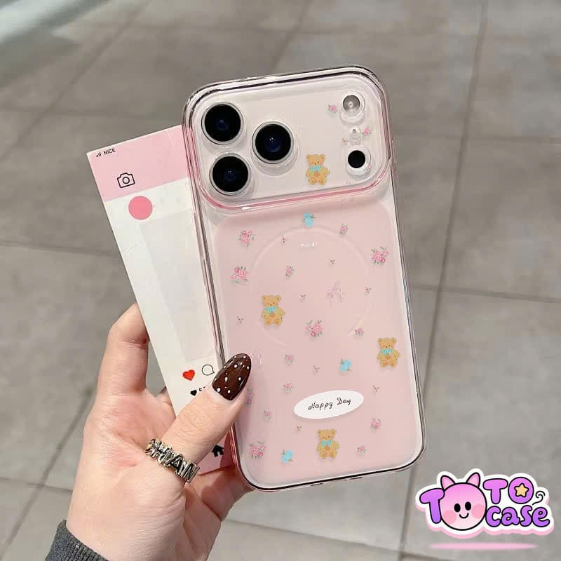เคสไอโฟน16 เหมาะสำหรับ IPhone 12 11 17 15 14 13 Pro MAX 15 Plus Air เคสโทรศัพท์โปร่งใสลายดอกไม้และหมีเท็ดดี้ รูปที่ 4