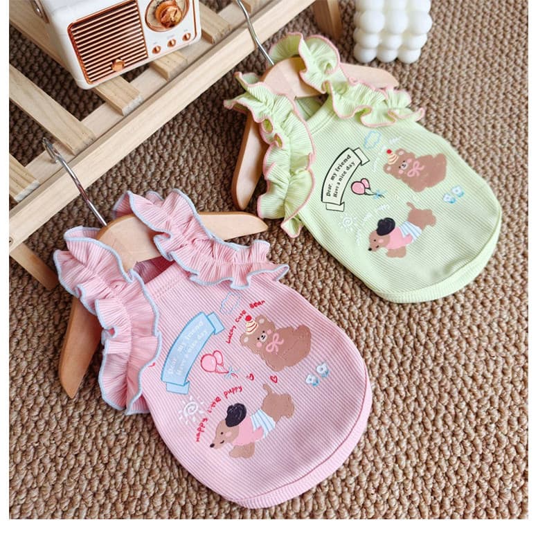 Simple Lace Camisole Casual Cartoon Summer Thin Pet Clothes for Small Dogs Bichon Teddy รูปที่ 2