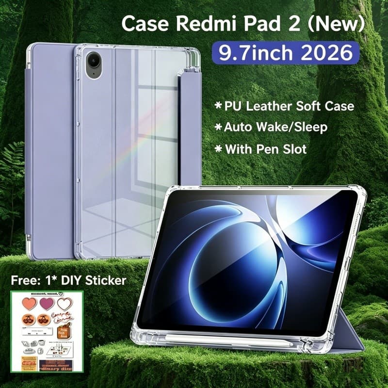 เคส RedMi Pad 2 9.7 นิ้ว 2026 พร้อมช่องเสียบปากกาเคสแม่เหล็ก RedMi Pad 2 ฝาครอบด้านหลังโปร่งใส Xiaomi Redmi Pad 2 SE 9.7 นิ้ว รูปที่ 1