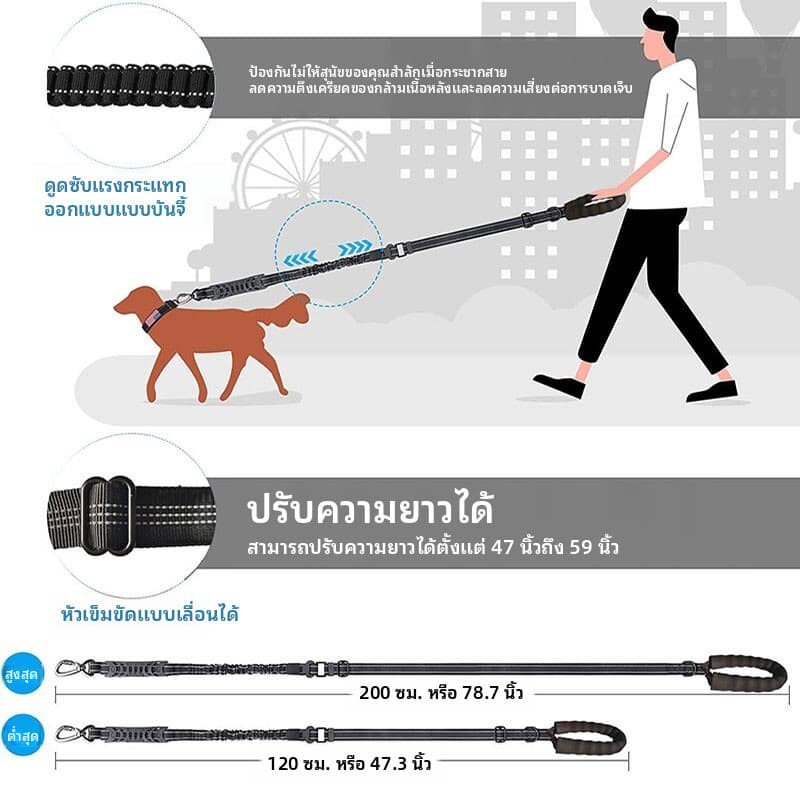 อุปกรณ์สัตว์เลี้ยง สายจูงสุนัข สายจูงยืดหยุ่นสูง ป้องกันการระเบิด สำหรับสุนัขขนาดกลางและขนาดใหญ่ มีแบบสั้นและยาว สายจูงเดินสุนัข รูปที่ 8