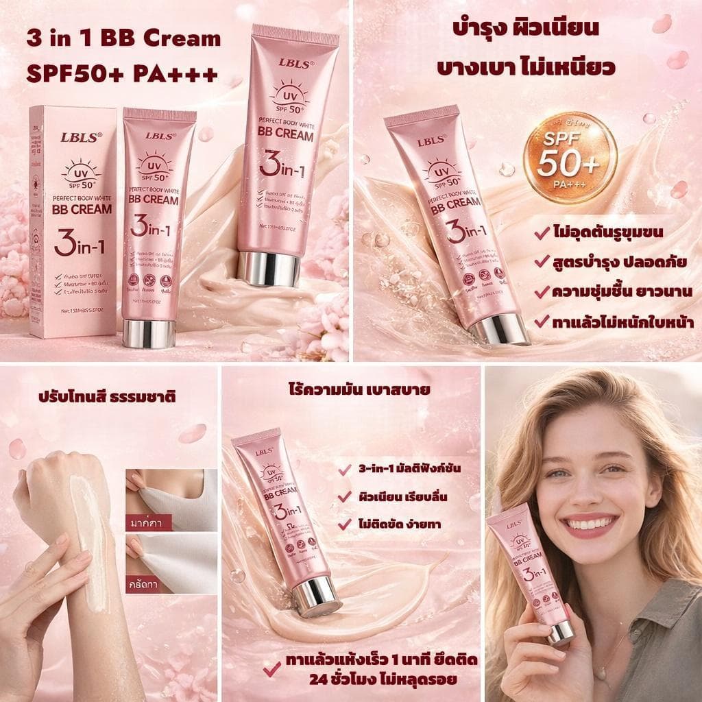 ซื้อ 1แถม1LBLS BB Cream บีบีครีมผิวกาย 3IN1 SPF50 PA+++ ปรับผิวใส กันน้ำ กันเหงื่อ ใช้ได้ทั้งหน้าและตัว 150ml รูปที่ 7