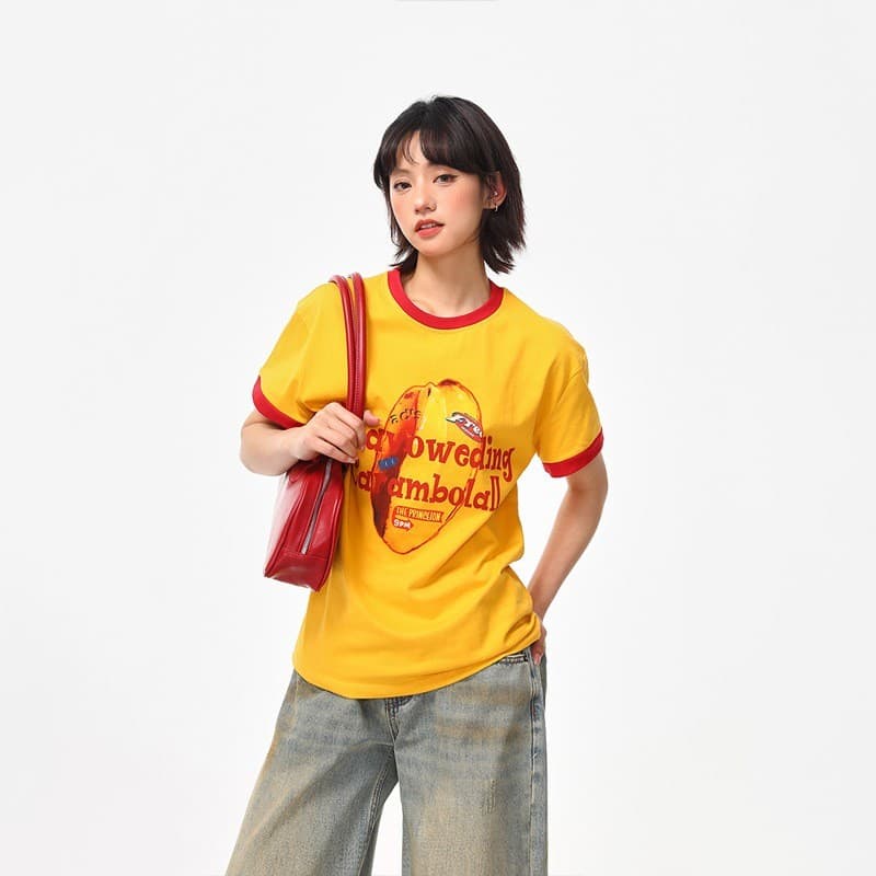 เสื้อยืดกราฟิกผลไม้ย้อนยุค เป่าหลงซิน พร้อมการออกแบบแบบล็อคสีสําหรับสวมใส่ในช่วงฤดูร้อนแบบสบาย ๆ รูปที่ 3