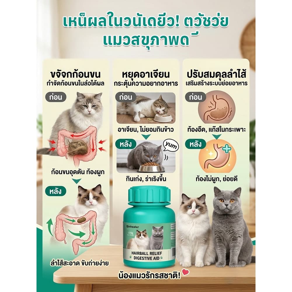 สินค้าขายดี อาหารเสริมแมว ช่วยลดปัญหาก้อนขนในแมว ช่วยย่อยอาหาร มีคุณค่าทางโภชนาการสูง เหมาะสำหรับแมวทุกสายพันธุ์และทุกช่วงวัย รูปที่ 2