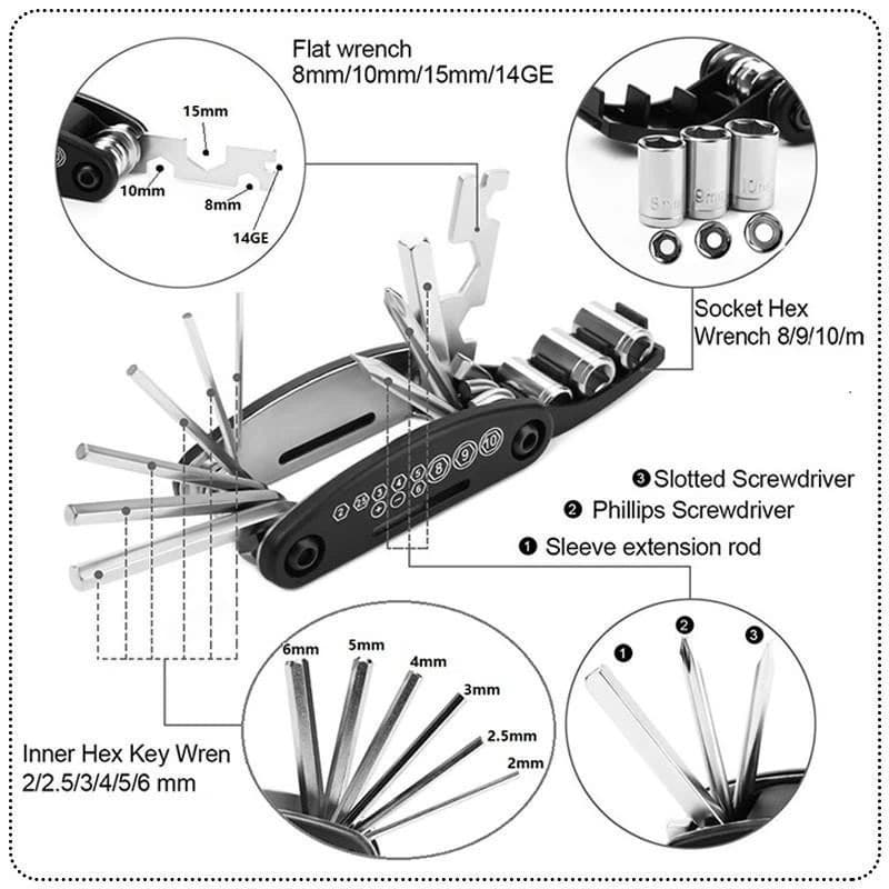 Rideon ชุดเครื่องมือซ่อมจักรยาน 16 IN 1 แบบพกพา Bike Repair Tool Kit ชุดประแจและไขควง รูปที่ 5