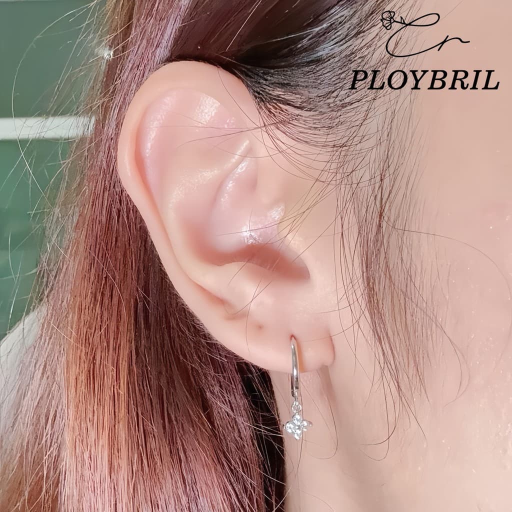 PLOYBRIL ต่างหูห่วงเงิน รุ่น Florette ต่างหูเงิน Lucky Clover E072 รูปที่ 5
