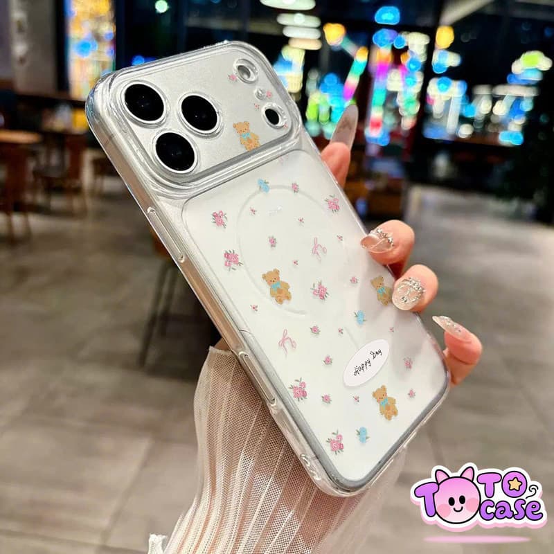 เคสไอโฟน16 เหมาะสำหรับ IPhone 12 11 17 15 14 13 Pro MAX 15 Plus Air เคสโทรศัพท์โปร่งใสลายดอกไม้และหมีเท็ดดี้ รูปที่ 8