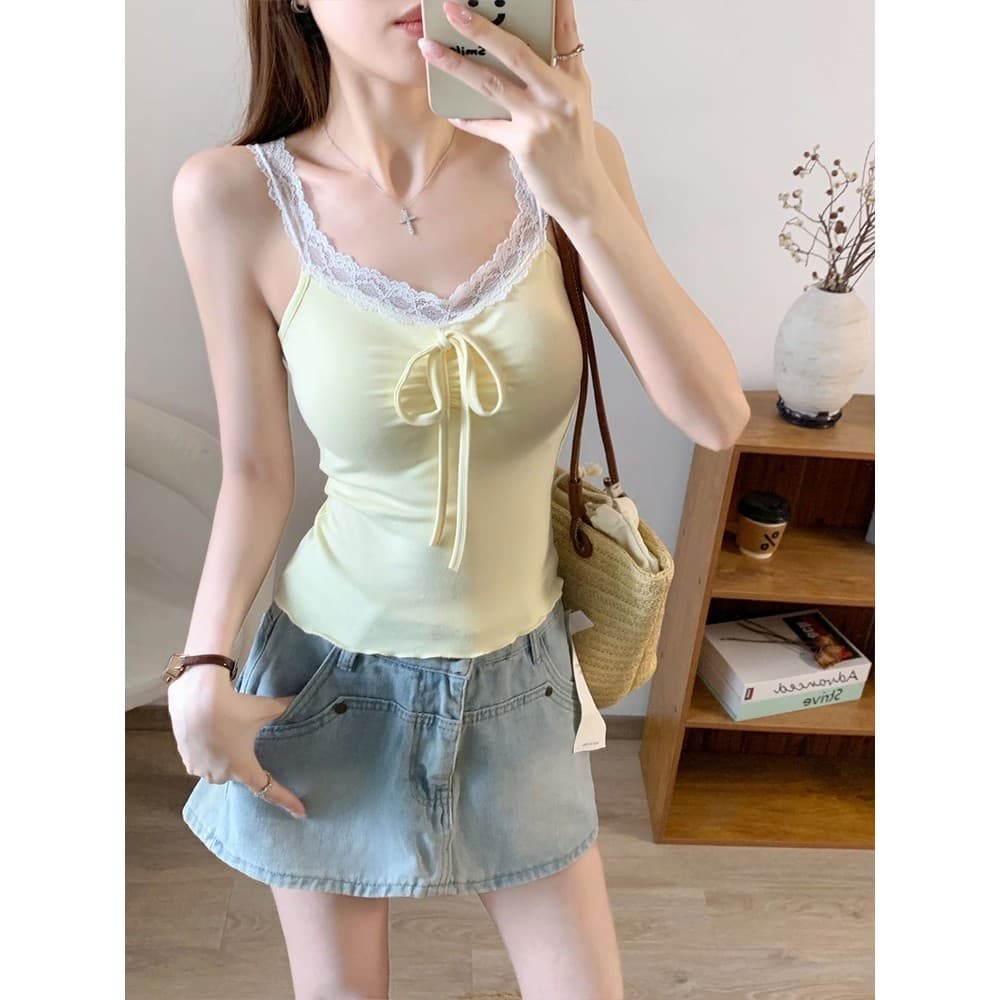 Amarin เสื้อสายเดี่ยว แต่งสายลูกไม้ โบว์อกสวย มีฟองน้ำในตัว น่ารัก สไตล์เกาหลี FY6209 รูปที่ 3