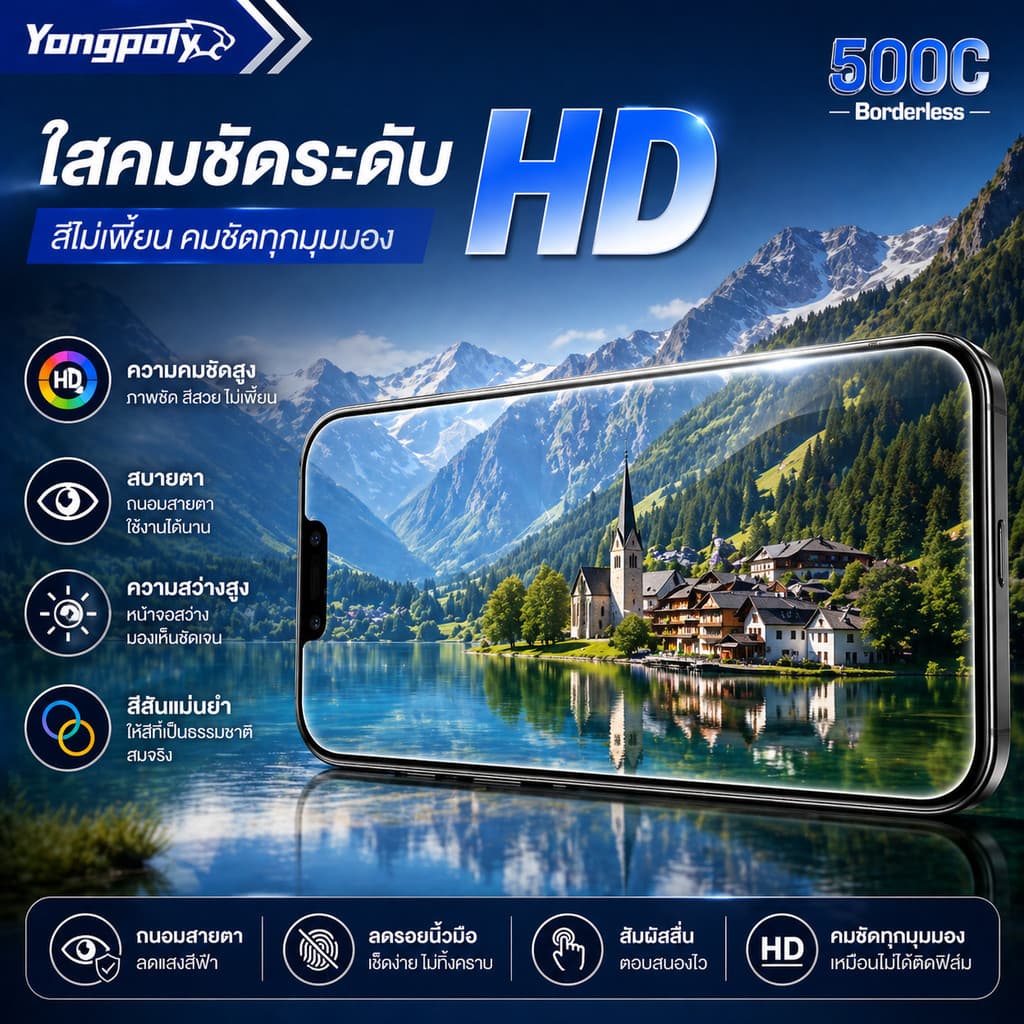 ฟิล์มกระจก 500C เต็มจอ ไร้ขอบ HD ใส กันกระแทก ไม่ดันเคส กันฝุ่นลำโพงสำหรับ IPHONE XR 11 12 13PROMAX 14PRO 15 16PROMAX 17 รูปที่ 4