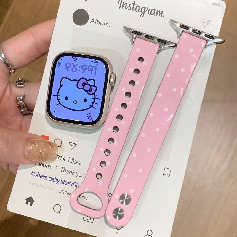 Polka Dot สายหนังสําหรับ Apple Watch 42/46/44/45/40/41/38/49 มม. เอวเล็ก รองรับ iWatch Series 11/10/9/8/7/SE/6/5/4/3/Ultra3/2 รูปที่ 4
