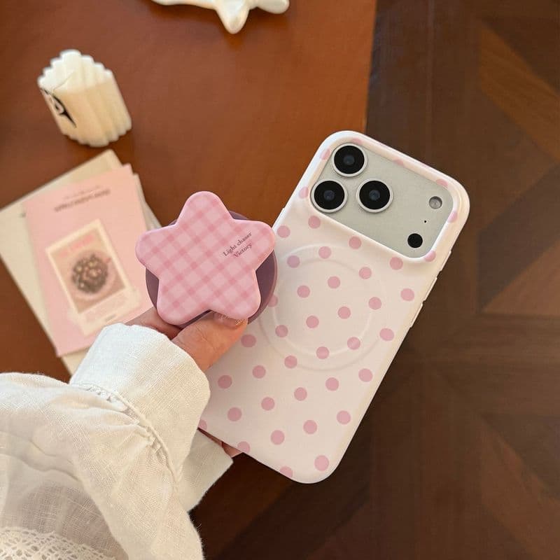 ขายึดลายจุดสีชมพูเหมาะสําหรับ 17 แอปเปิล 17โปรแม็กซ์ไอโฟน16 เคสโทรศัพท์ 15 นุ่ม 13 ดาว เคสป้องกันแม่เหล็ก รูปที่ 4