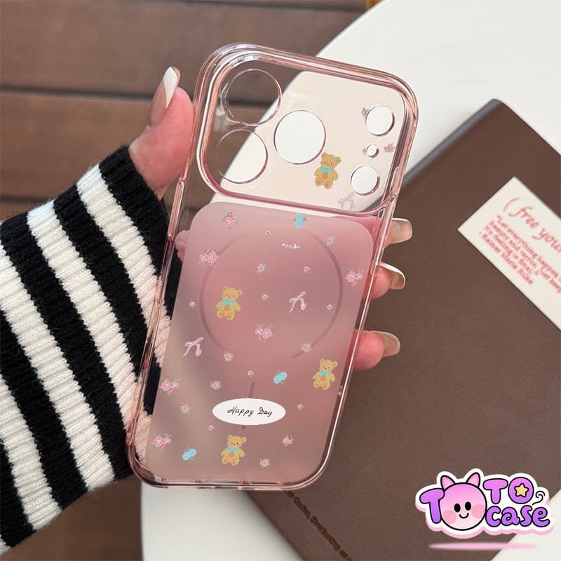 เคสไอโฟน16 เหมาะสำหรับ IPhone 12 11 17 15 14 13 Pro MAX 15 Plus Air เคสโทรศัพท์โปร่งใสลายดอกไม้และหมีเท็ดดี้ รูปที่ 1