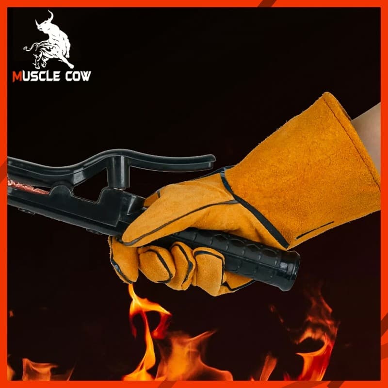 ถุงมือหนังงานเชื่อม 10.5" และ13" Muscle Cow ทำจากหนังวัวชั้นที่ 2 ทั้งชิ้น เบาและสามารถระบายอากาศได้ดี รูปที่ 2