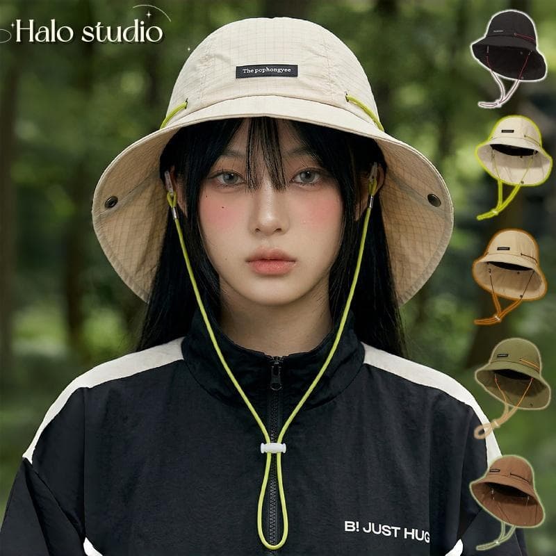 Halo studio หมวกกันแดดสำหรับฤดูร้อน ปีกกว้าง เนื้อผ้าบาง ระบายอากาศได้ดี แห้งเร็ว พับเก็บได้ด้วยเชือกผูก รูปที่ 1