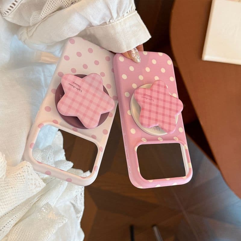 ขายึดลายจุดสีชมพูเหมาะสําหรับ 17 แอปเปิล 17โปรแม็กซ์ไอโฟน16 เคสโทรศัพท์ 15 นุ่ม 13 ดาว เคสป้องกันแม่เหล็ก รูปที่ 2