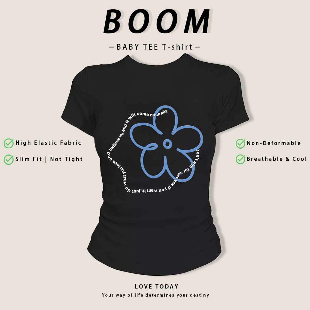 COD 24h ส่ง เสื้อยืดสาวอวบ Baby Tee Y2K ลายดอกไม้ ทรงเข้ารูป ผ้ายืดนุ่ม ระบายอากาศดี ไม่ย้วย รูปที่ 6