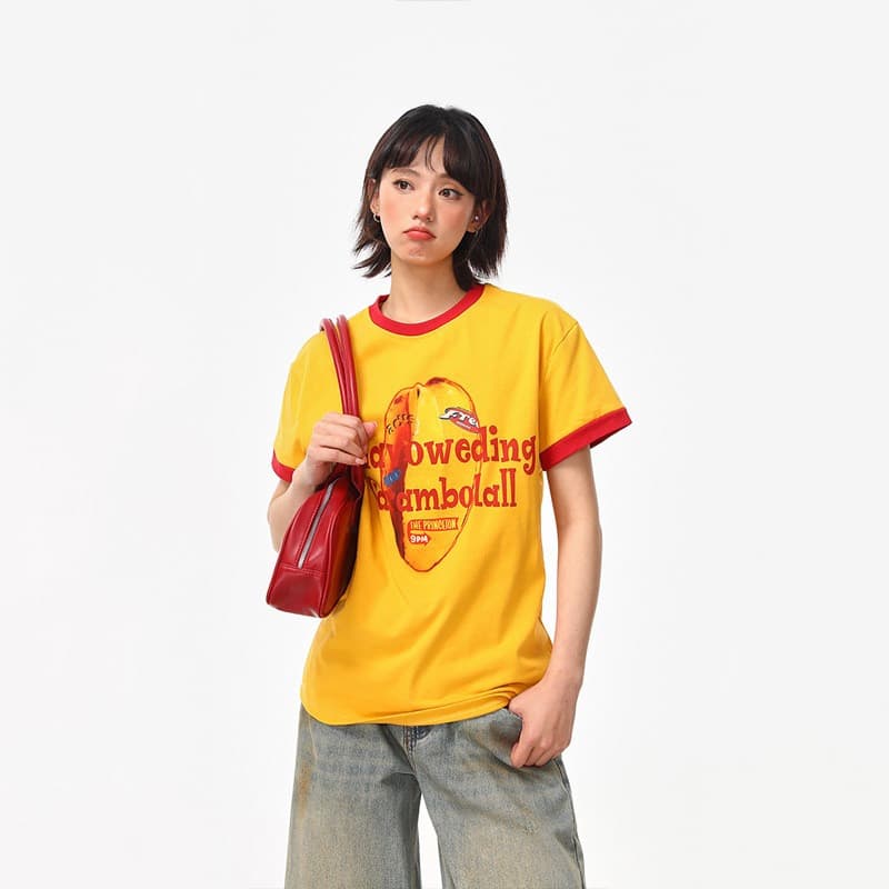 เสื้อยืดกราฟิกผลไม้ย้อนยุค เป่าหลงซิน พร้อมการออกแบบแบบล็อคสีสําหรับสวมใส่ในช่วงฤดูร้อนแบบสบาย ๆ รูปที่ 2