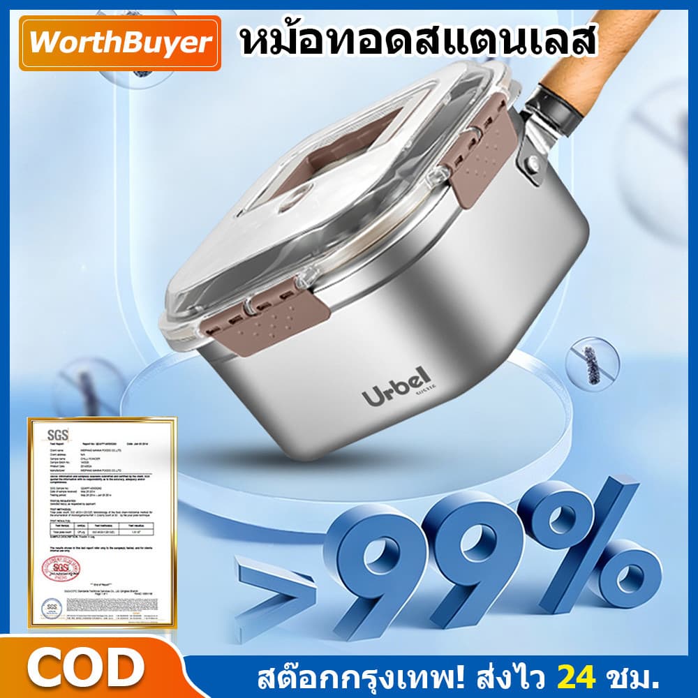 หม้อทอดสแตนเลส 304 หม้อทอดลึกสี่เหลี่ยม สไตล์ญี่ปุ่น พร้อมตะแกรงนึ่ง & ตะกร้าทอด ใช้งานได้ทุกเตา รูปที่ 1