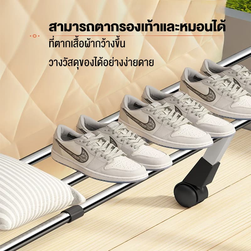TTM ราวตากผ้าสแตนเลส 5 ราก 160/200/240cm พับเก็บได้ ปรับขนาดได้ฟรี มาพร้อมล้อ แข็งแรง แบริ่งน้ำหนัก 200kg ชั้นวางผ้าห่ม รูปที่ 4