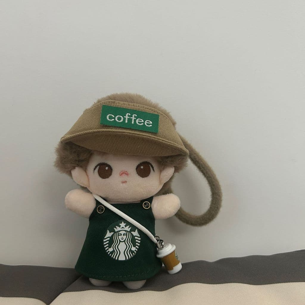 Labubu Starbucks เสื้อผ้าชุด 17 ซม.labubu ตุ๊กตาตุ๊กตาผ้ากันเปื้อนหมวก Overalls 10 ซม.เสื้อผ้าเด็ก รูปที่ 4