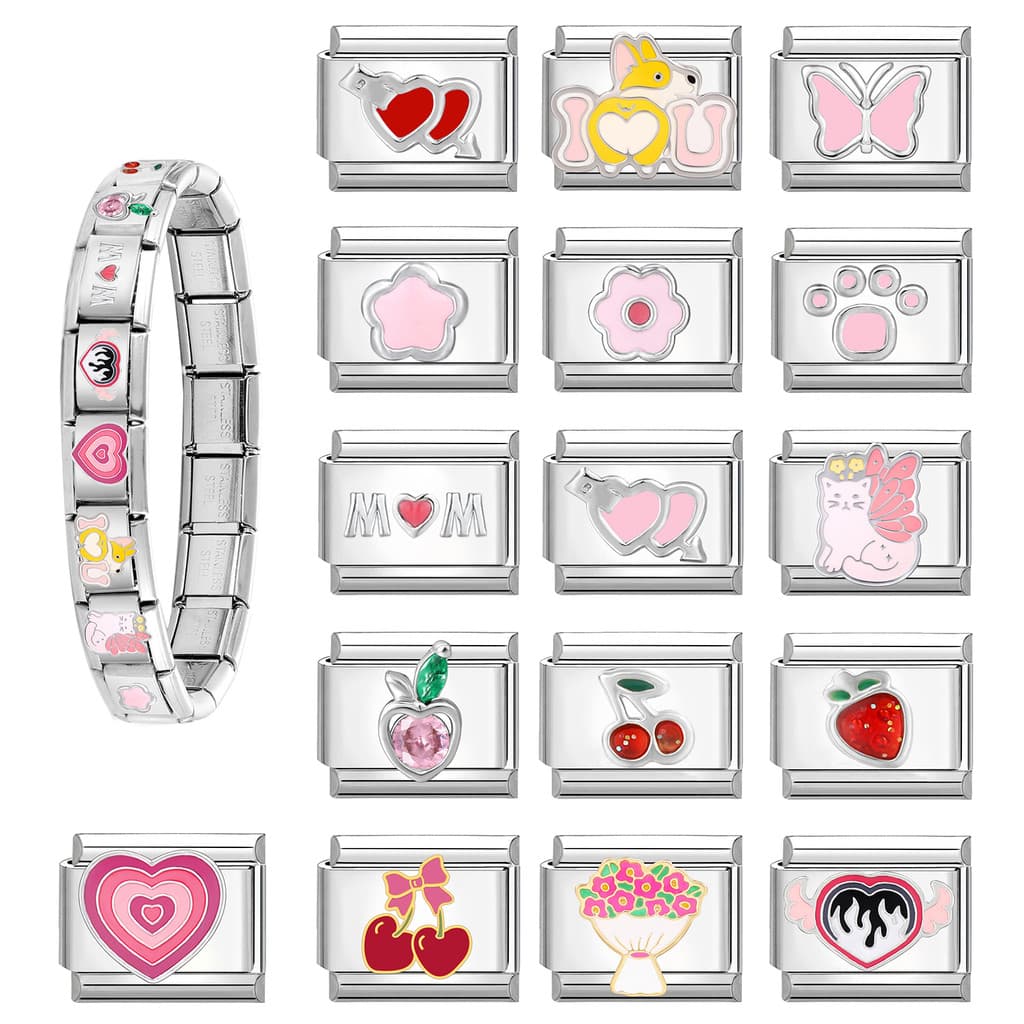 ไอซีบี สีชมพูเชอร์รี่ร้อนอิตาลีเสน่ห์สร้อยข้อมือพอดี9มิลลิเมตรสร้อยข้อมือสแตนเลส ทําเอง เครื่องประดับทําอุปกรณ์บุคลิกภาพโมดูลสร้อยข้อมือเครื่องประดั รูปที่ 5