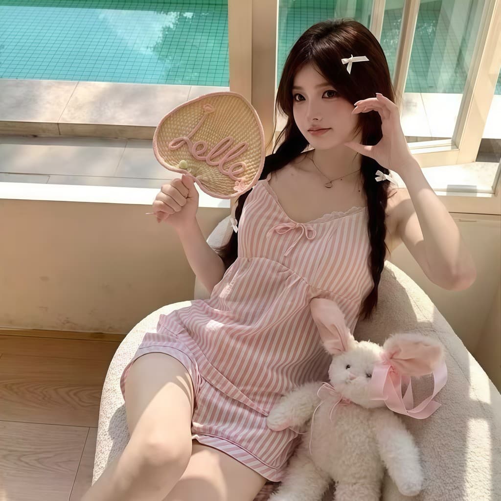 SLEEPWEAR FACTORY ชุดนอนสายเดี่ยว ชุดนอนแฟชั่น ชุดนอนเกาหลี สต๊อกของแน่น W252 รูปที่ 6